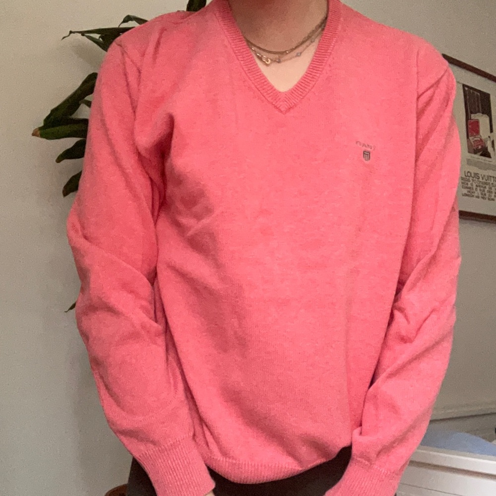Coral Pink GANT Oversized V Neck Sweater
